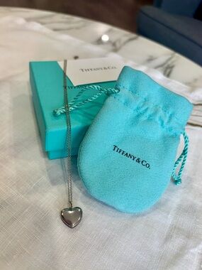 Tiffany & Co. Silver Heart Necklace with Signature Blue Pouch and box